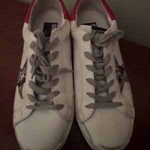 Golden Goose White and Red Super-Star Sneakers with Sporty Elegance